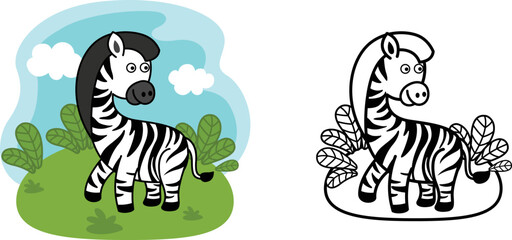 Illustration of educational coloring book animal zebra vector