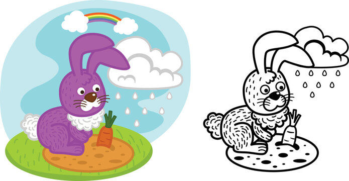 Illustration of educational coloring book cartoon rabbit vector