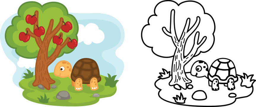 Illustration of educational coloring book cartoon turtle vector