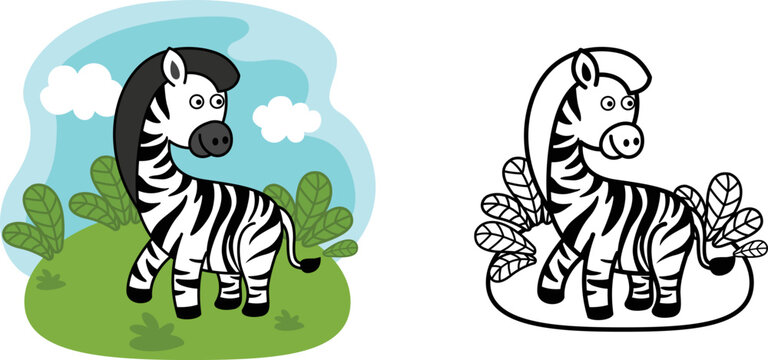 Illustration of educational coloring book animal zebra vector