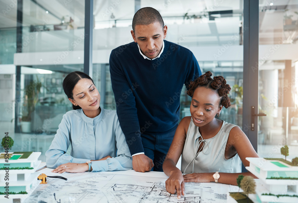 Poster architect, engineering blueprint and industrial designer working on building design, sketch plan and