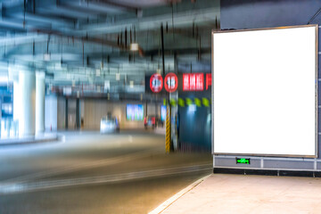 Isolated city billboard for design presentation. Walking area in background.
