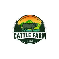 Vintage Cattle Farm Logo Vector Template