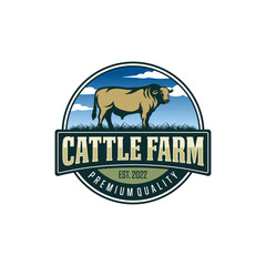 Vintage Cattle Farm Logo Vector Template
