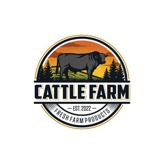 Vintage Cattle Farm Logo Vector Template