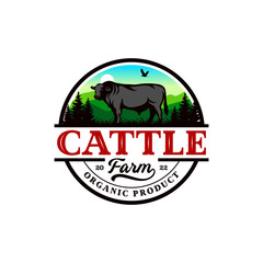 Vintage Cattle Farm Logo Vector Template