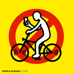 シンプルな人間のアイコンシリーズ　「自転車を運転しながらのスマホ操作を禁止するマーク」