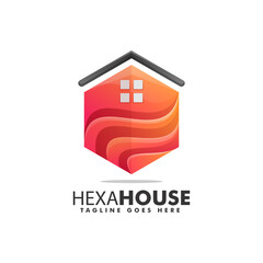 Vector Logo Illustration Hexagon House Gradient Colorful Style.