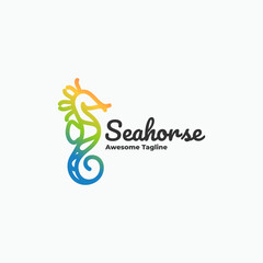 Vector Logo Illustration Seahorse Gradient Line Art Style.