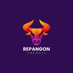 Vector Logo Illustration Strong Bull Gradient Colorful Style.