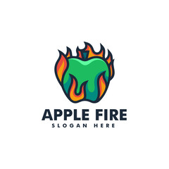 Vector Logo Illustration Apple Fire Simple Mascot Style.