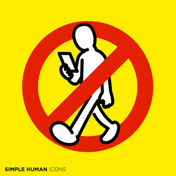 シンプルな人間のアイコンシリーズ　「歩きスマホ禁止のマーク」