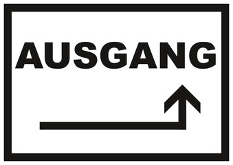 Ausgang um die Ecke rechts, Hinweisschild mit Text und Pfeil, Vorlage zum selber Ausdrucken