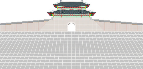 sungnyemun gate and long wall and large courtyard at changedoekgung palace in seoul south korea