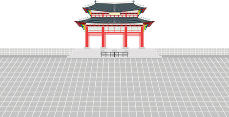 gwanghwamun square gate and long wall and large courtyard at gyeongbokgung palace in seoul south korea
