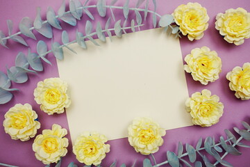 Mockup with Spring Flowers and invitation greeting card