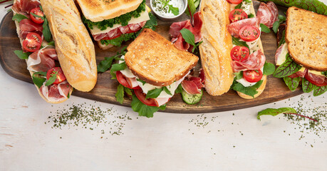 Various of club sandwiches and baguette.