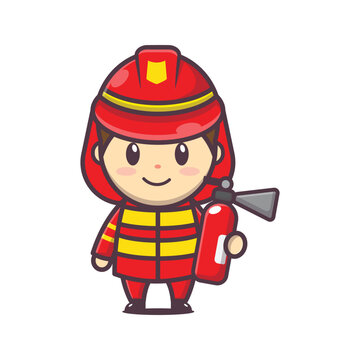cute firefighter mascot character vector illustration.