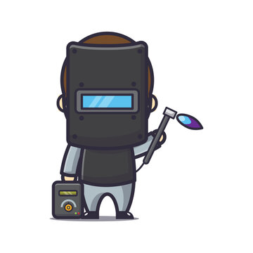 cute welder mascot character vector illustration.