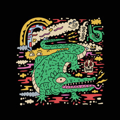 crocodile monster doodle vector illustration design