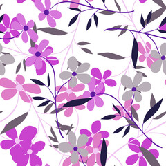 Cute simple flower seamless pattern. Doodle botanical plants background. Hand drawn abstract floral wallpaper.