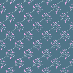 Hand drawn berry elements with leaves seamless pattern. Doodle botanical plants wallpape.