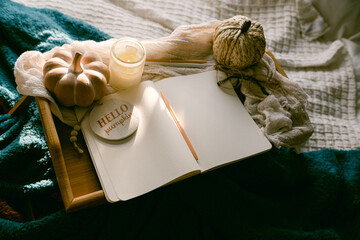 blank journal with evening light