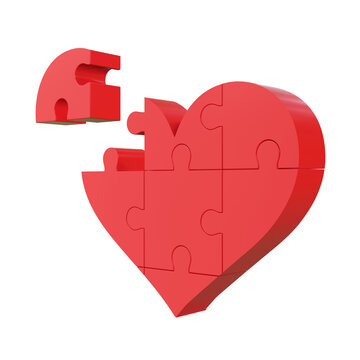 3D heart puzzle. 3D rendering.