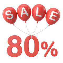 3D eighty percent sale. 80% sale. Sale banner decoration.