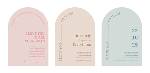 Arched simple and trendy card, invitation, panel design illustration graphic set.