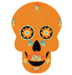 Dead day skulls. Mexican sugar human head bone Halloween tattoo dia de los muertos. Vector illustration isolated on white background