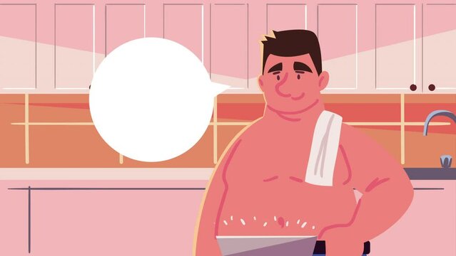 fat man cooking kitchen recipe animation