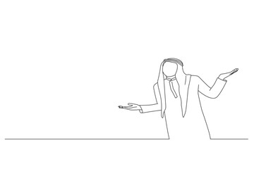 Drawing of arab business man doing a balance. Outline drawing style art