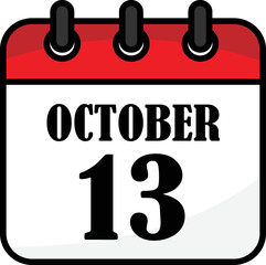 Calendar day - 13 october vector illustration flat style.