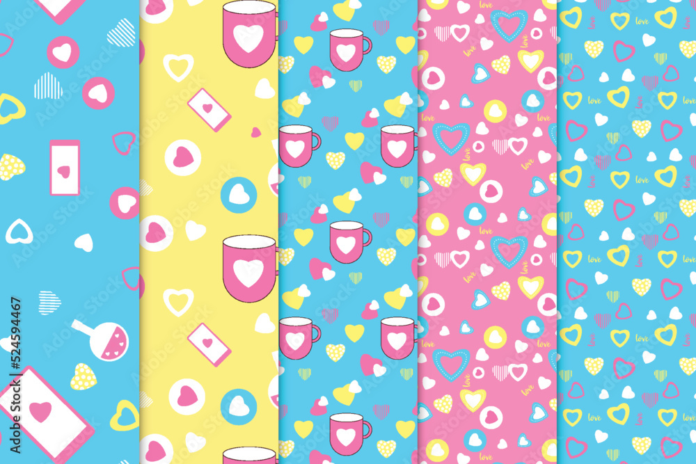 Poster abstract love pattern collection vector with colorful elements. seamless pattern bundle with colorfu