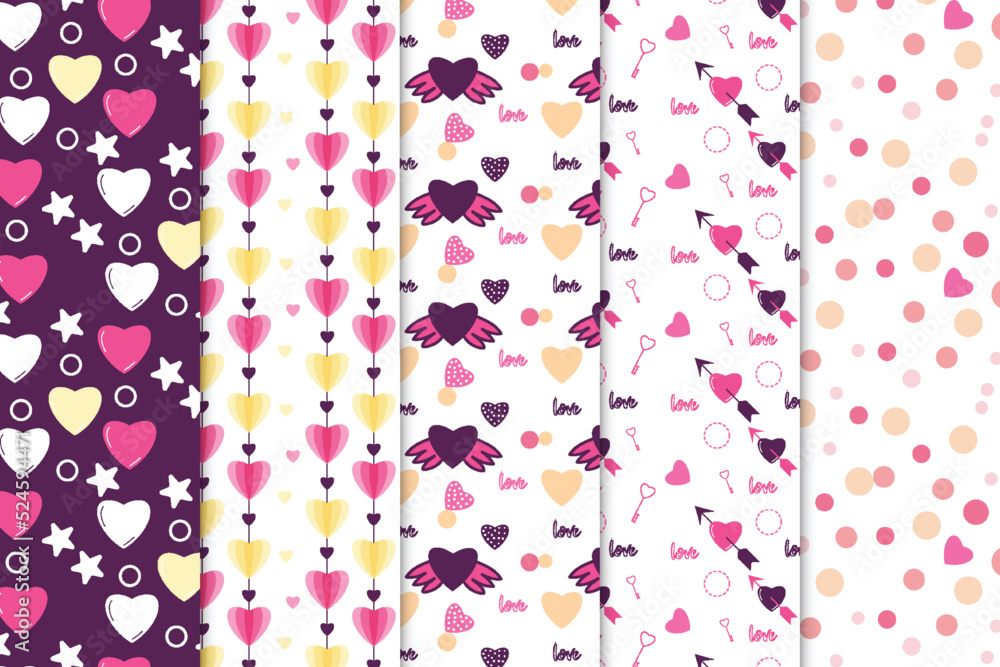 Poster abstract love pattern element bundle vector with white and dark backgrounds. love pattern collection