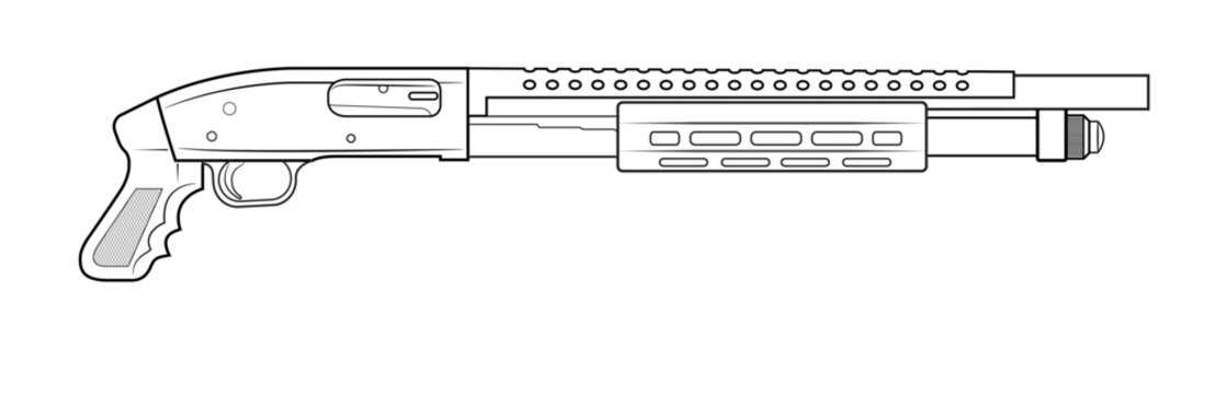 Vector illustration of the short pump-action shotgun on a white background