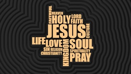 Fototapeta premium Christianity religion relative words or tags cloud. 3D render