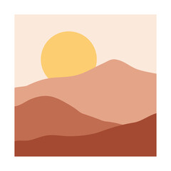 overlapping mountain landscape background with the sun wall art