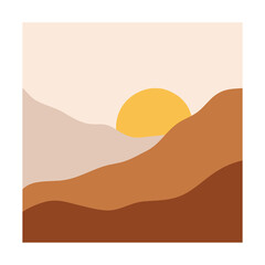 overlapping mountain landscape background with the sun wall art