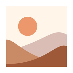 overlapping mountain landscape background with the sun wall art