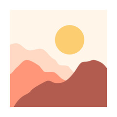 overlapping mountain landscape background with the sun wall art