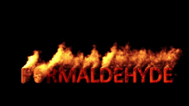Text formaldehyde with man skull burning on black bg, isolated - loop video