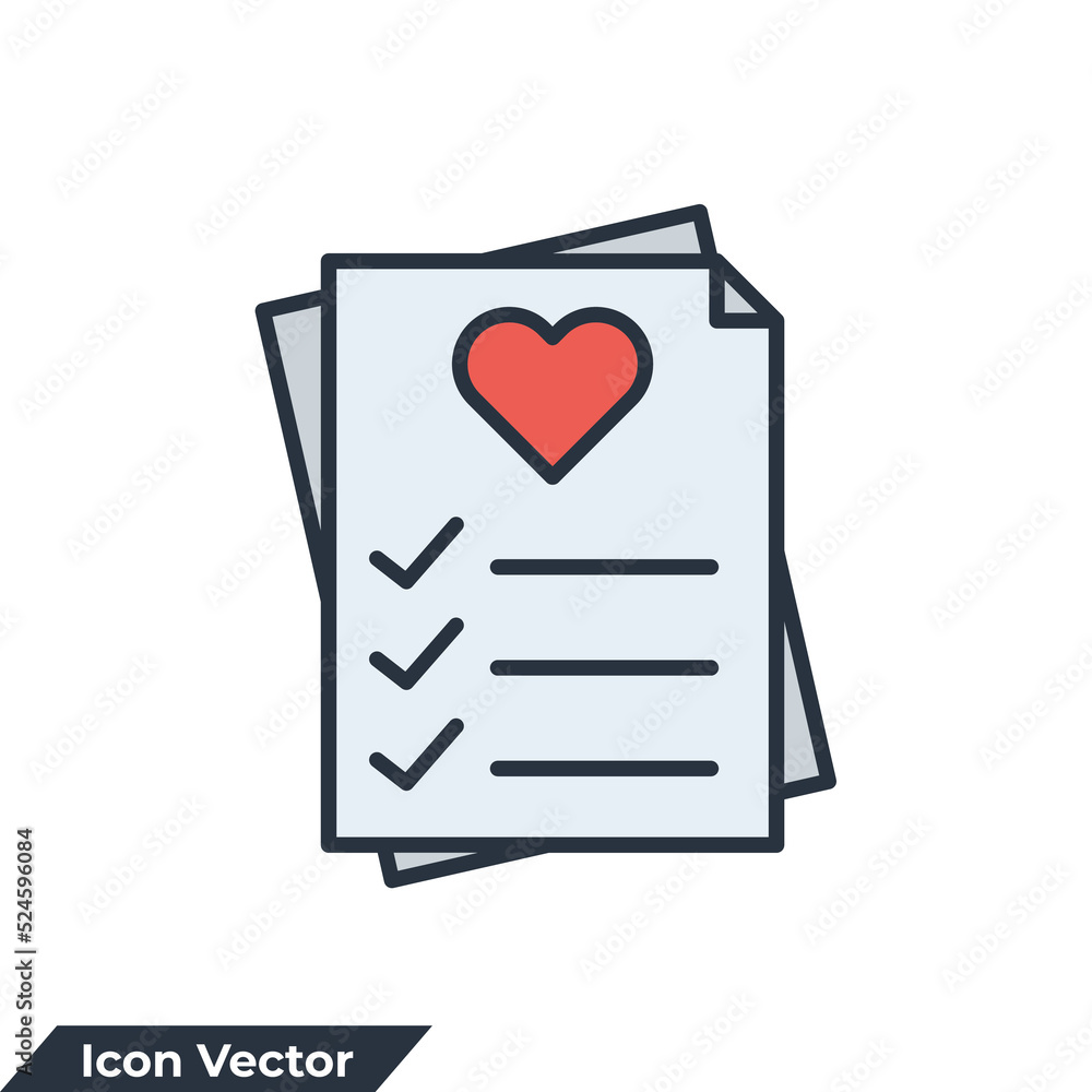 Poster wish list icon logo vector illustration. like document symbol template for graphic and web design co