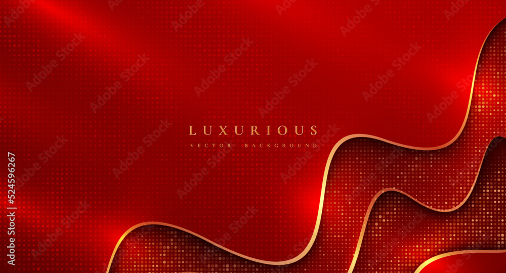 Poster luxury red background with shining golden lines. elegant background with halftone effect.