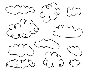 hand drawn clouds. Doodle cloud isolated on white background. vector illustration