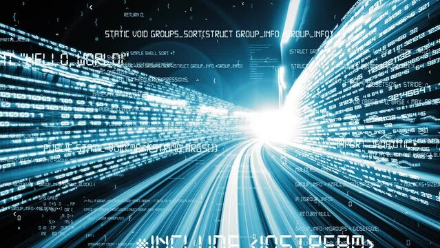 Software development, application programming code and tacit computer coding . Concept of smart digital transformation and technology disruption that changes global trends in new information era .