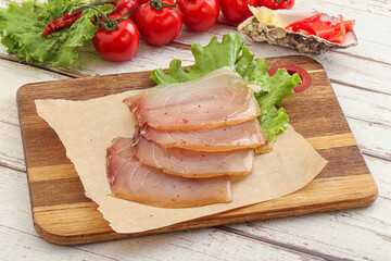 Sliced salted marlin fish carpaccio
