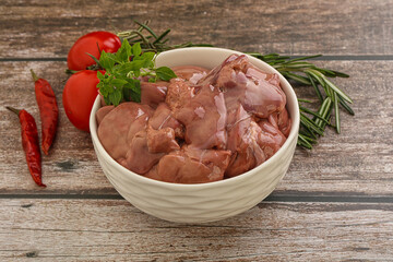 Raw chicken liver in the bowl