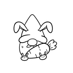 Line art cartoon Easter gnomes holding eggs decorate coloring book for kids